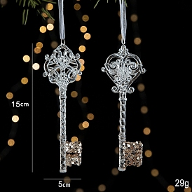Christmas Theme Sequin Acrylic Key Pendant Decoration, for Christmas Tree Hanging Ornament