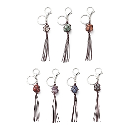 7Pcs Gemstone Tassel Keychains, Stone Net Pocket Pendant Keychain, for Car Key Bag Ornament