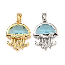 Rack Plating Glass Pendants, with Brass Findings, Long-Lasting Plated, Jellyfish