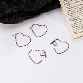 Retro Lavender Heart Earrings with Cutout Design for Fashionable Girls
