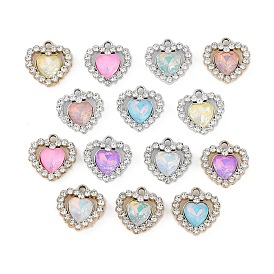 UV Plating Alloy with Mixed Color Glass Rhinestone Pendants, Cadmium Free & Lead Free, Heart