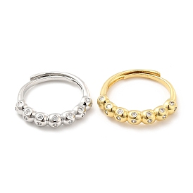 Rack Plating Brass Micro Pave Clear Cubic Zirconia Rings, Adjustable Rings, Cadmium Free & Lead Free, Long-Lasting Plated