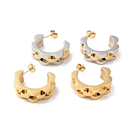 304 Stainless Steel Watchband Shape Stud Earrings, Thick Half Hoop Earrings for Women