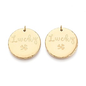 Ионное покрытие (ip) 304 подвески из нержавеющей стали, с целью перехода в кольце, плоский круглый со словом удачливый