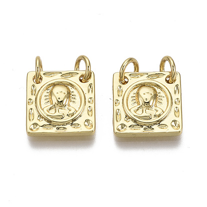 Brass Charms, with Jump Ring, Nickel Free, Square, Religion