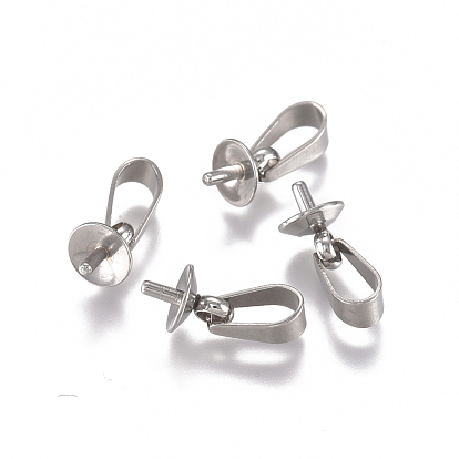 304 Stainless Steel Cup Peg Bails Charms, for Half Drilled Beads