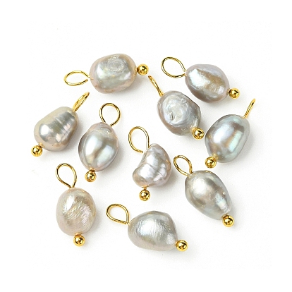 10шт. натуральный культивированный пресноводный жемчуг рис двухсторонние полированные подвески, с медными петлями, золотые