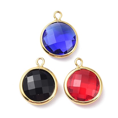 Brass Micro Pave Cubic Zirconia Pendant, Long-Lasting Plated, Real 18K Gold Plated, Flat Round