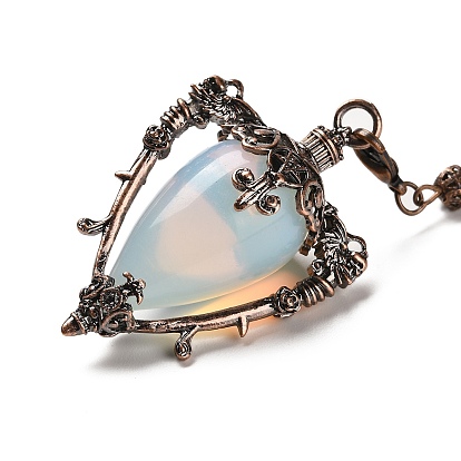 Gemstone Triangle Dowsing Pendulum Pendants, with Quartz Crystal Round Beads, Rack Plating Alloy Findings & Chains, Cadmium Free & Lead Free
