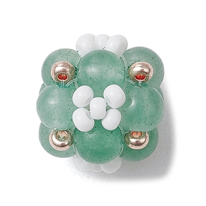 Натуральный зеленый авантюрин и стеклянные бусины-кластеры, цветок