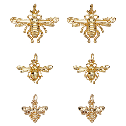 6шт 3 стили латунные подвески с покрытием стойки, с целью перехода в кольце, Пчелы