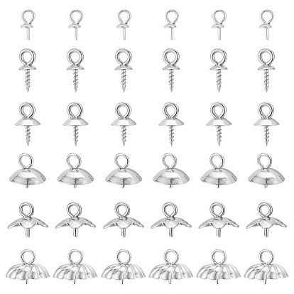 112 шт. 6 стили 304 и 201 нержавеющая сталь чашка жемчужные штифты скобы булавки подвески, за половину пробурено бисера