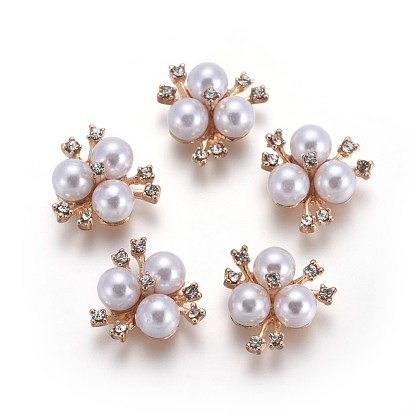 Alloy Rhinestone Cabochons, with Acrylic Pearl Beads, Flower