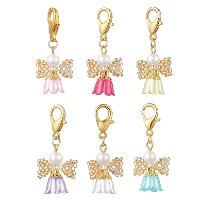 Подвесные украшения в виде ангелов из стеклянных семян и акрила, Сплав с застежками когтя омара