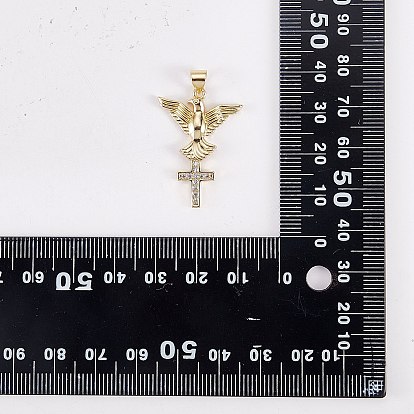 5 colgantes de circonita cúbica transparentes micro pavé de latón, sin níquel, águila con cruz