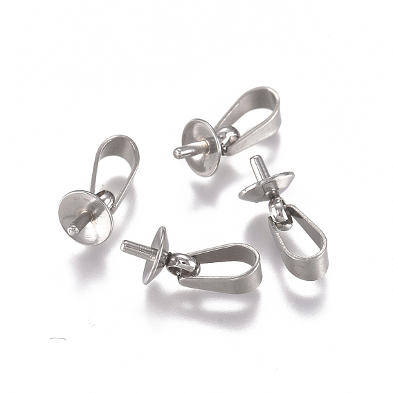 304 Stainless Steel Cup Peg Bails Charms, for Half Drilled Beads