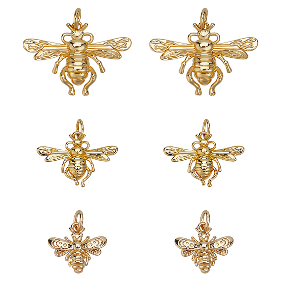6шт 3 стили латунные подвески с покрытием стойки, с целью перехода в кольце, Пчелы