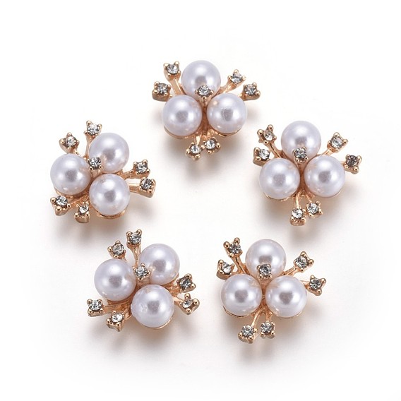 Alloy Rhinestone Cabochons, with Acrylic Pearl Beads, Flower