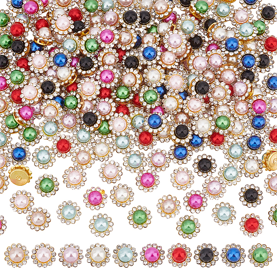 200шт 10 цвета в форме цветка пришитые стразы, смолы стразами, многожильные пластиковые звенья с имитацией жемчуга, с железной основой золотистого цвета