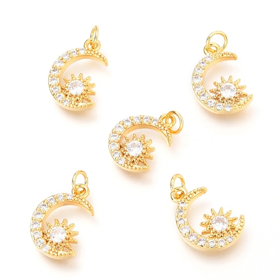 Латунные микропаве прозрачные кубические циркониевые подвески, с прыжковых колец, Луна и звезды