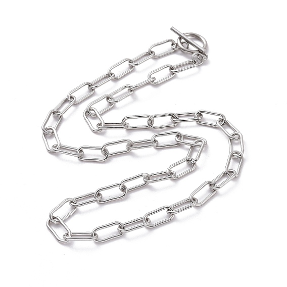 304 Stainless Steel Paperclip Chain Necklace with Toggle Clasp for Men Women