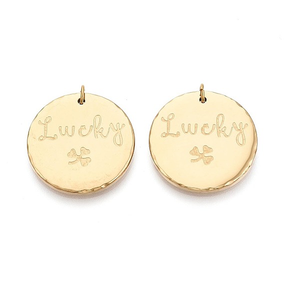 Ионное покрытие (ip) 304 подвески из нержавеющей стали, с целью перехода в кольце, плоский круглый со словом удачливый