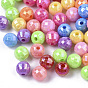 Opaque AS Plastic Beads, Plated AB Color, Pearlized, Faceted, Round
