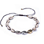 Adjustable Cowrie Shell Beads Necklaces, with Braided Nylon Thread and 304 Stainless Steel Beads