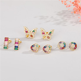 Boucles d'oreilles à la mode en diamant couleur or avec motif papillon et coeur