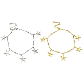 Summer Beach 304 Stainless Steel Cable Chain Starfish Charm Bracelets