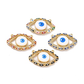 Brass Micro Pave Clear Cubic Zirconia Pendants, with Resin, Real 18K Gold Plated, Evil Eye