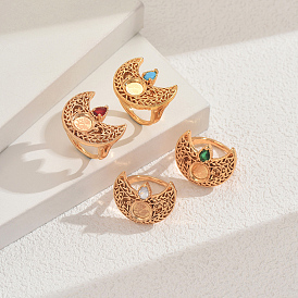 Богемный геометрический полый полукруг латунные кольца с паве из кубического циркония для женщин