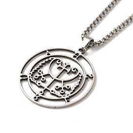 Flat Round with Demon Seal Pendant Necklaces, 204 Stainless Steel Box Chain Necklaces