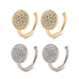 Серьга-манжета с прозрачным кубическим цирконием из латуни с микропаве, плоско-круглые