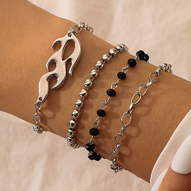 Chic and Trendy 4-Piece Set of Black Beaded Flame Bracelets for a Fashionable Look