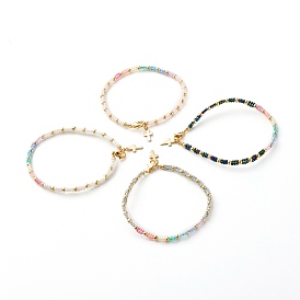 Glass Seed Beaded Bracelet for Women Girl, Bracelet with Tiny Cross Charm, Golden