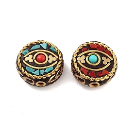 Handmade Indonesia Beads, with Brass and Resin, Flat Round