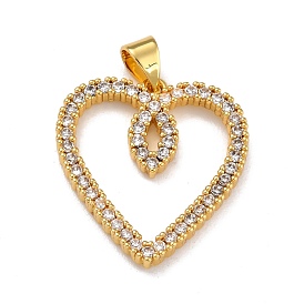 Brass Micro Pave Clear Cubic Zirconia Pendants, Heart