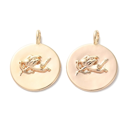 Латунные подвески, без кадмия, без никеля и без свинца, плоский круглый с ангельскими подвесками