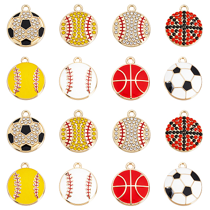 32 шт 8 стили подвески из сплава эмали, со стразами, без свинца, без кадмии и без никеля, спортивная тема