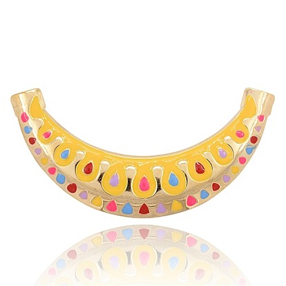 Iron Enamel Links, Curving Tube, Moon, Golden, 125x29x3mm, Hole: 5mm