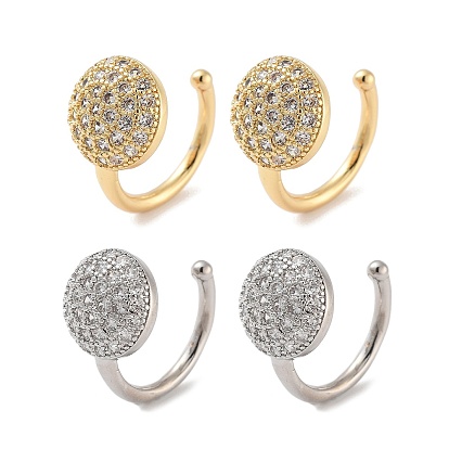 Серьга-манжета с прозрачным кубическим цирконием из латуни с микропаве, плоско-круглые