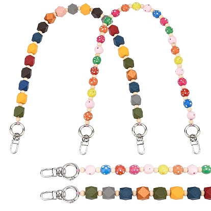 4 pcs 2 poignées de sac de style, avec des perles de bois naturel polygonales, anneaux de porte à ressort en alliage de platine et fermoirs pivotants, pour accessoires de remplacement de sangles de sac