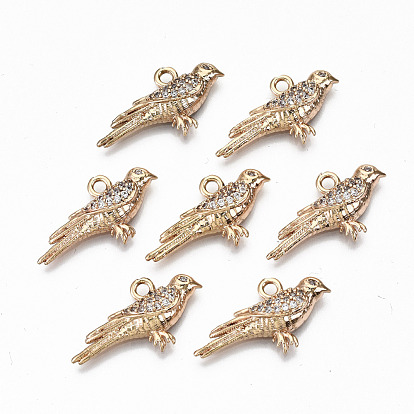 Micro cuivres ouvrent pendentifs zircone cubique, or et de lumière, plaqué longue durée, sans cadmium et sans plomb, oiseau