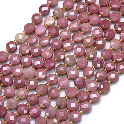 Природные родонит бисер нитей, с бисером, граненые, плоско-круглые