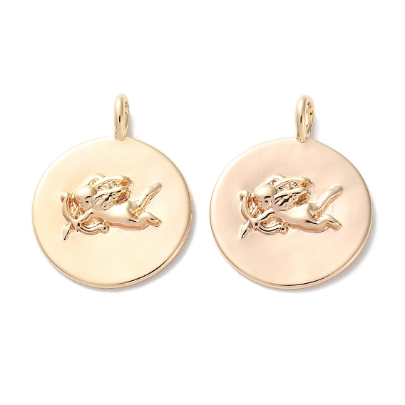 Латунные подвески, без кадмия, без никеля и без свинца, плоский круглый с ангельскими подвесками