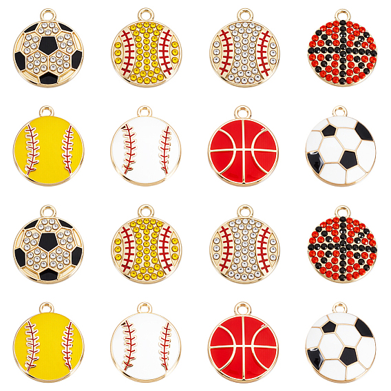 32 шт 8 стили подвески из сплава эмали, со стразами, без свинца, без кадмии и без никеля, спортивная тема