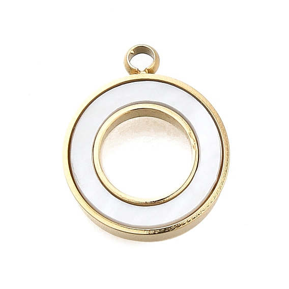 304 подвески-кольца из натуральной белой ракушки из нержавеющей стали, ионное покрытие (ip)