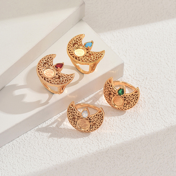 Богемный геометрический полый полукруг латунные кольца с паве из кубического циркония для женщин