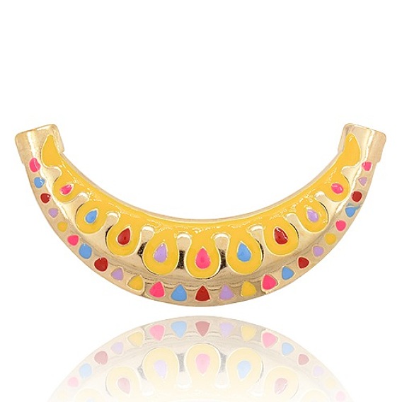 Iron Enamel Links, Curving Tube, Moon, Golden, 125x29x3mm, Hole: 5mm
